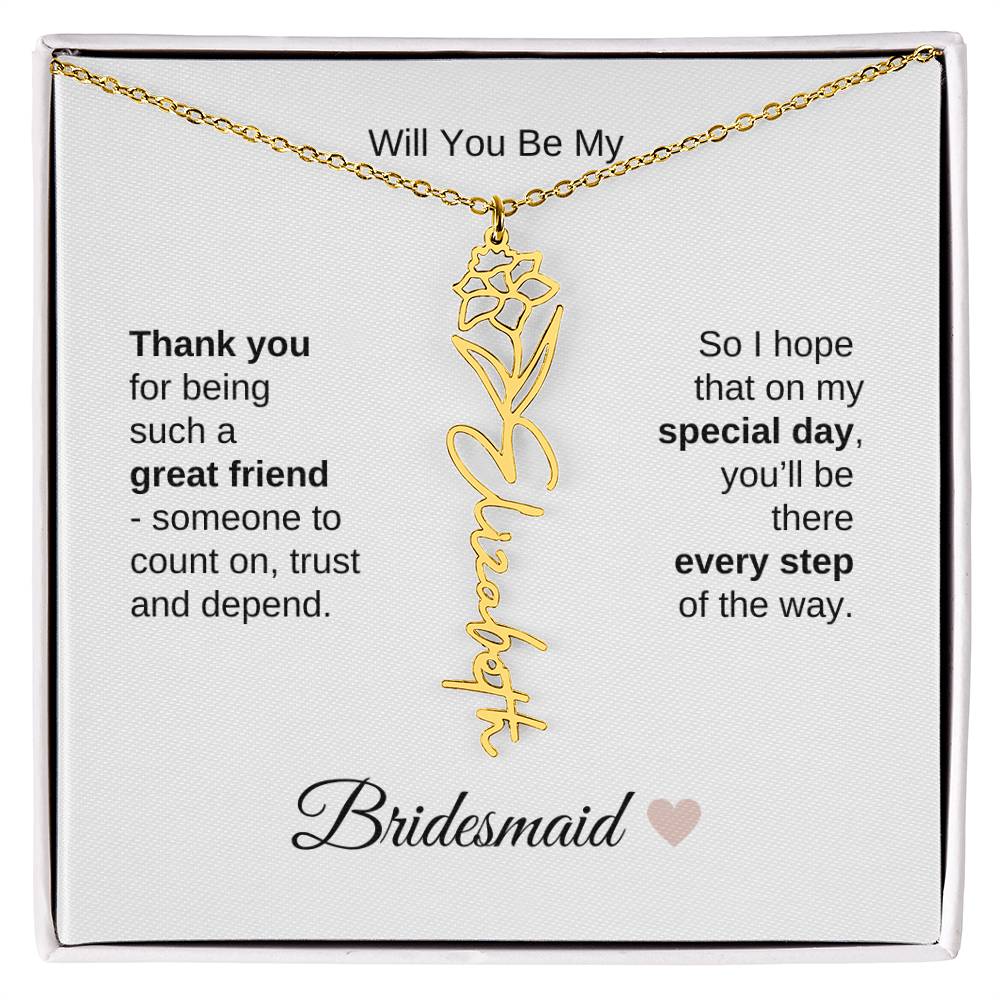 Will You Be My Bridesmaid Proposal Gift Birth Flower Custom Name Necklace