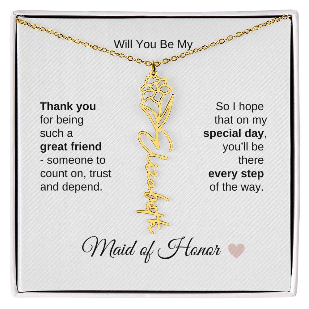 Will You Be My Maid of Honor Proposal Gift Birth Flower Name Necklace