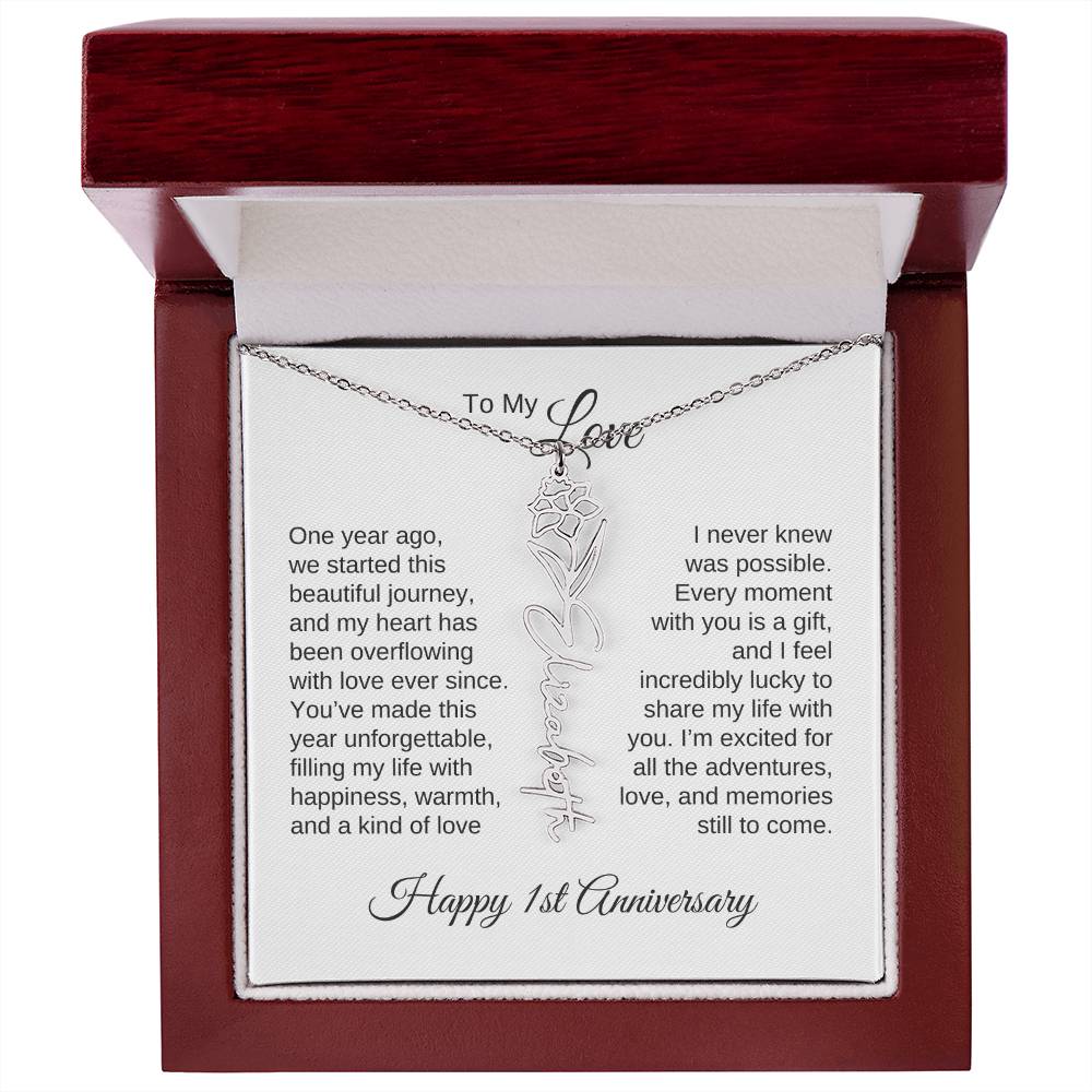 One Year Anniversary Gift for Her One Year Anniversary, Flower Name Necklace