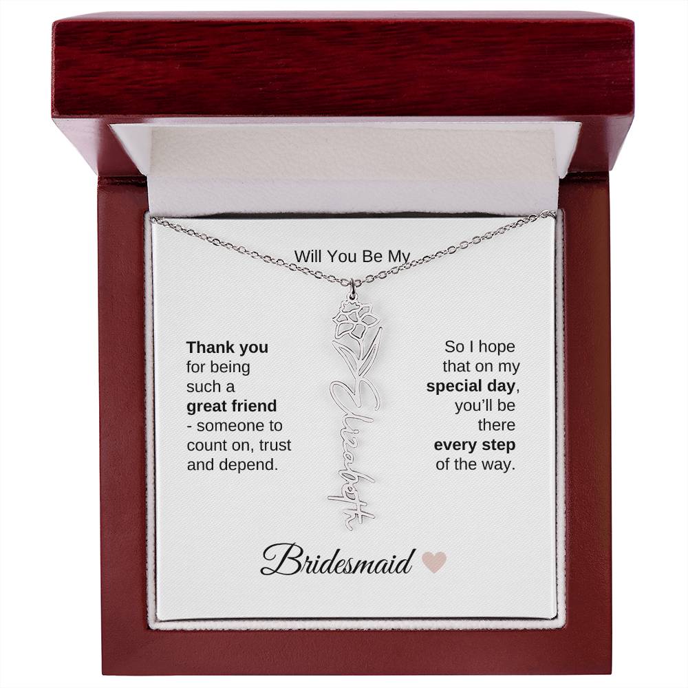 Will You Be My Bridesmaid Proposal Gift Birth Flower Custom Name Necklace