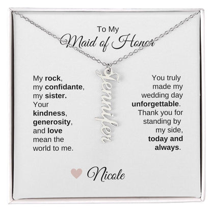 Maid of Honor Wedding Day Gifts Bridal Party Gifts Vertical Names Necklace