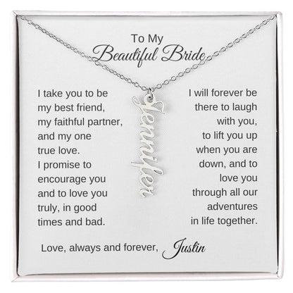 To My Beautiful Bride Gift To Bride From Groom Wedding Gift Vertical Names Necklace