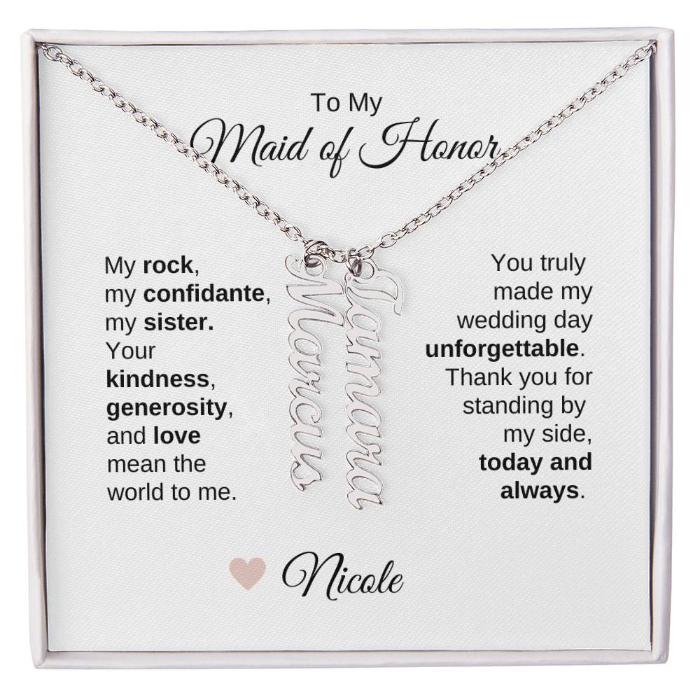 Maid of Honor Wedding Day Gifts Bridal Party Gifts Vertical Names Necklace