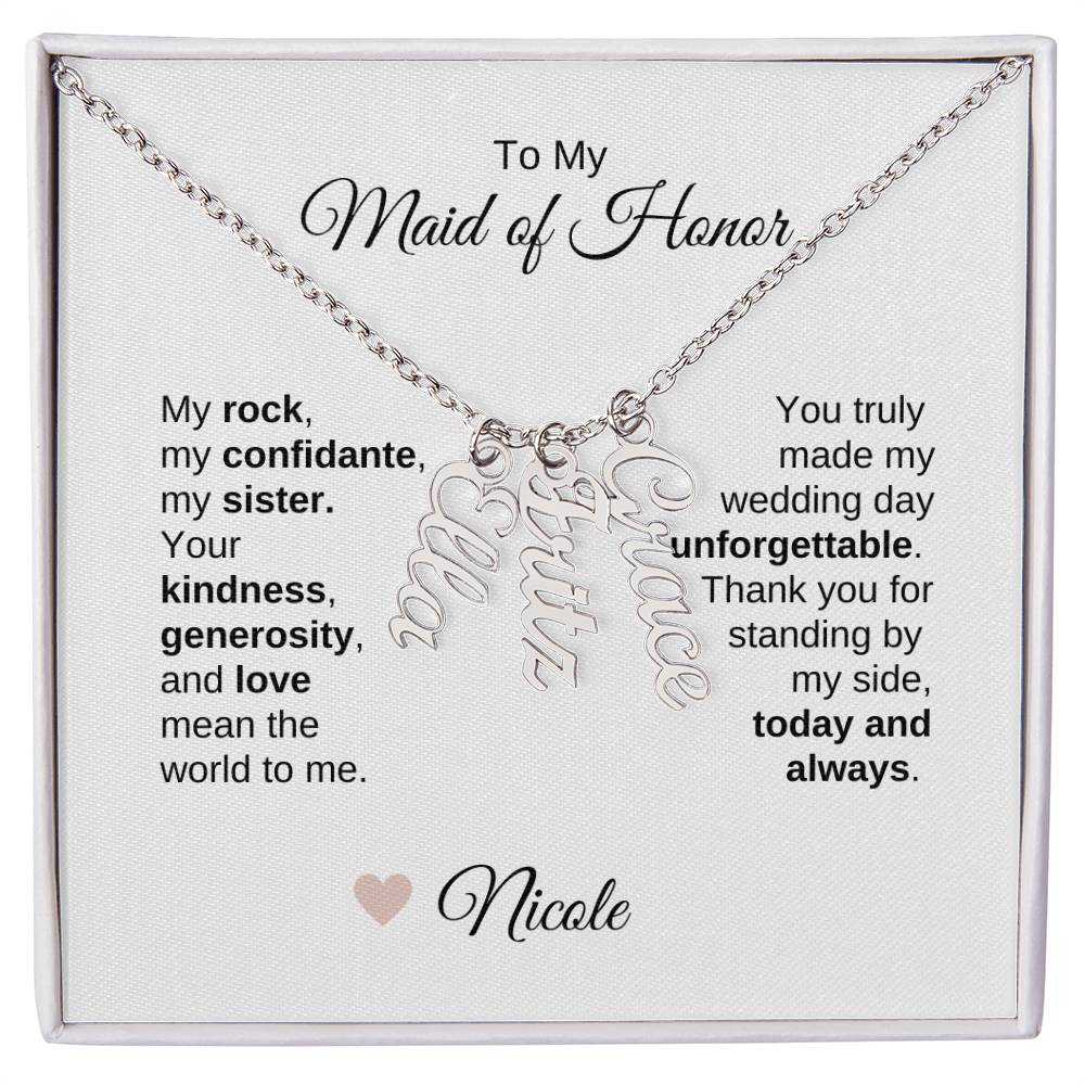 Maid of Honor Wedding Day Gifts Bridal Party Gifts Vertical Names Necklace