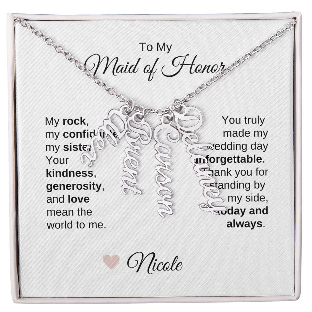 Maid of Honor Wedding Day Gifts Bridal Party Gifts Vertical Names Necklace