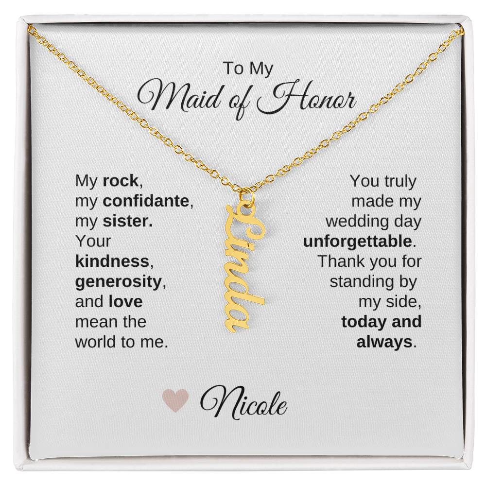 Maid of Honor Wedding Day Gifts Bridal Party Gifts Vertical Names Necklace