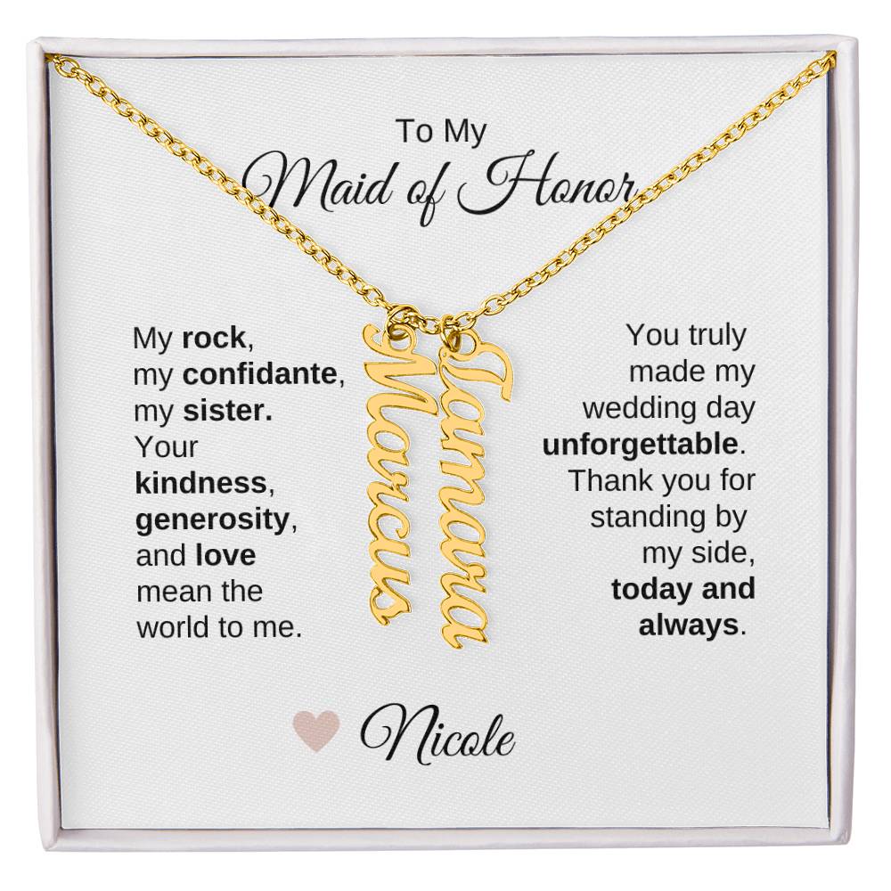 Maid of Honor Wedding Day Gifts Bridal Party Gifts Vertical Names Necklace