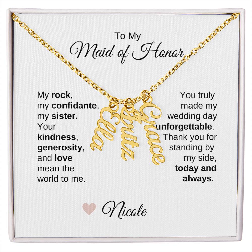 Maid of Honor Wedding Day Gifts Bridal Party Gifts Vertical Names Necklace