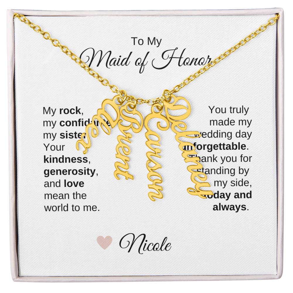 Maid of Honor Wedding Day Gifts Bridal Party Gifts Vertical Names Necklace