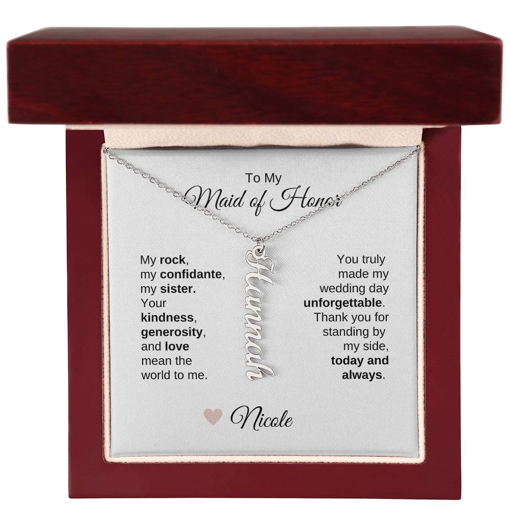 Maid of Honor Wedding Day Gifts Bridal Party Gifts Vertical Names Necklace