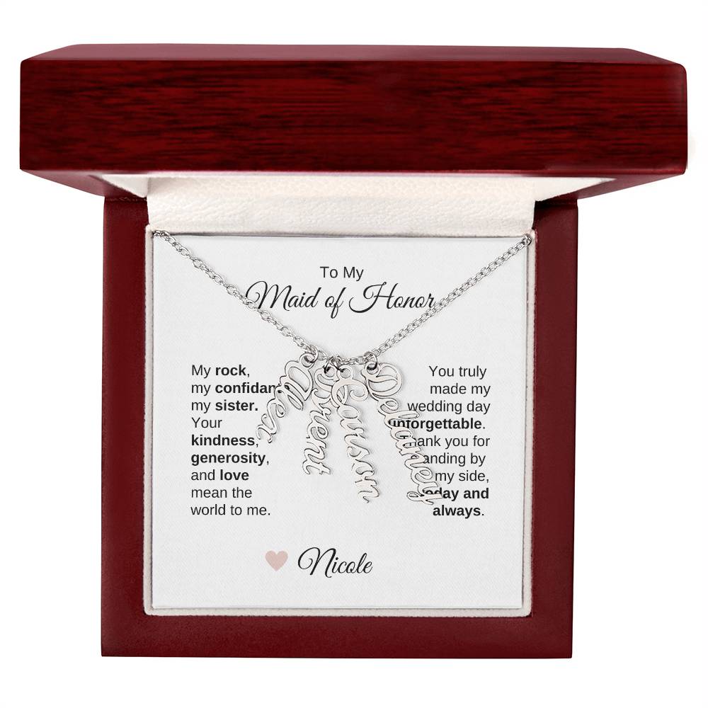 Maid of Honor Wedding Day Gifts Bridal Party Gifts Vertical Names Necklace