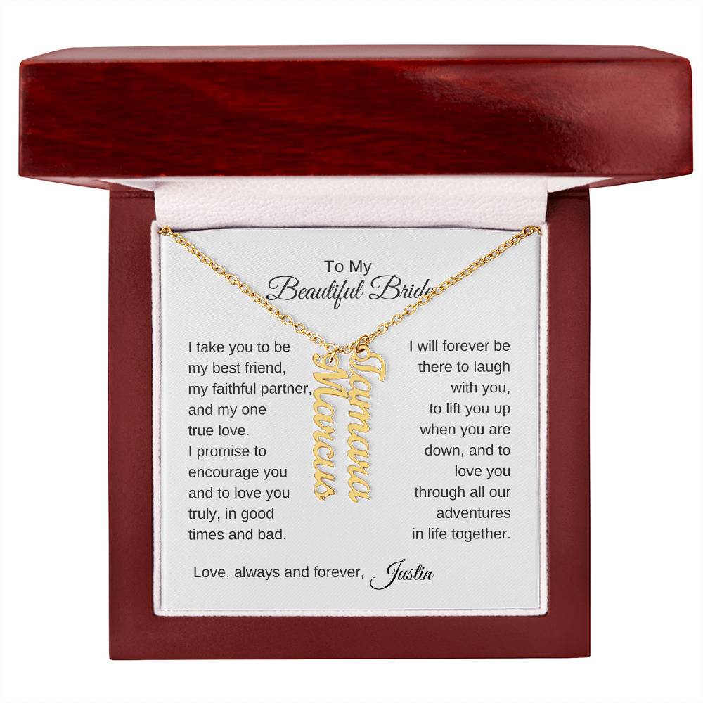 To My Beautiful Bride Gift To Bride From Groom Wedding Gift Vertical Names Necklace