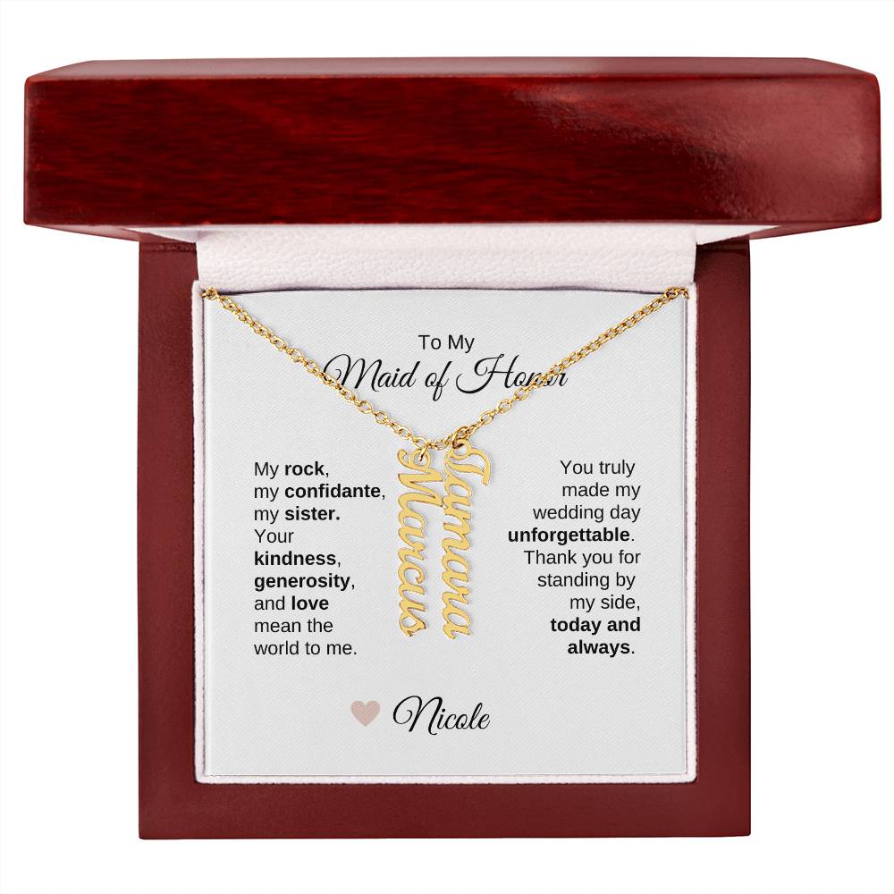 Maid of Honor Wedding Day Gifts Bridal Party Gifts Vertical Names Necklace