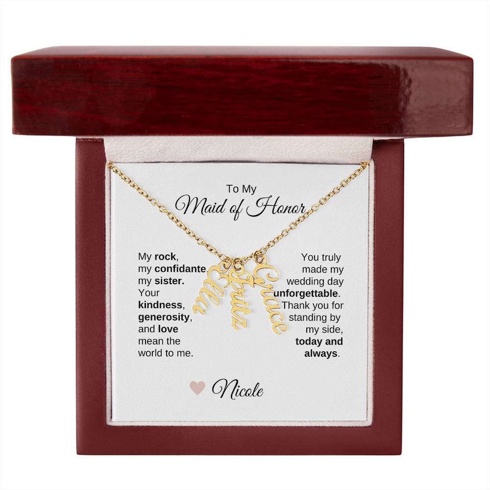 Maid of Honor Wedding Day Gifts Bridal Party Gifts Vertical Names Necklace