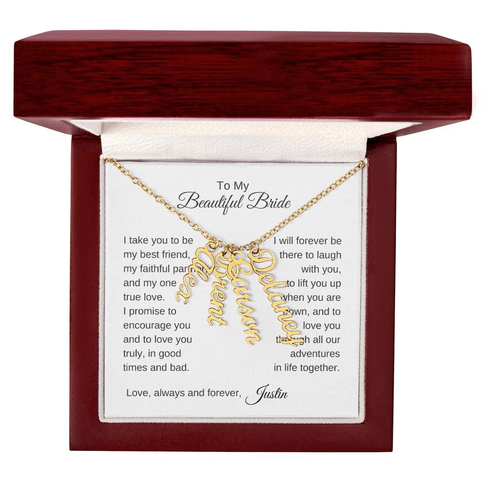 To My Beautiful Bride Gift To Bride From Groom Wedding Gift Vertical Names Necklace