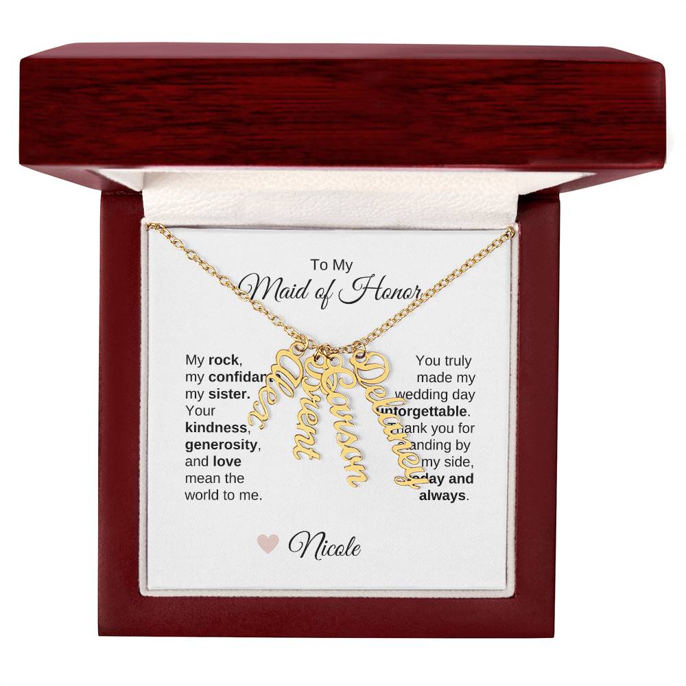 Maid of Honor Wedding Day Gifts Bridal Party Gifts Vertical Names Necklace