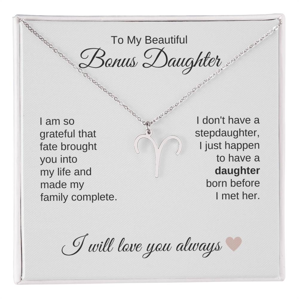 To My Beautiful Bonus Daughter Gift, Delicate Zodiac Necklace Gold or Stainless Steel, Gift for Step Daughter