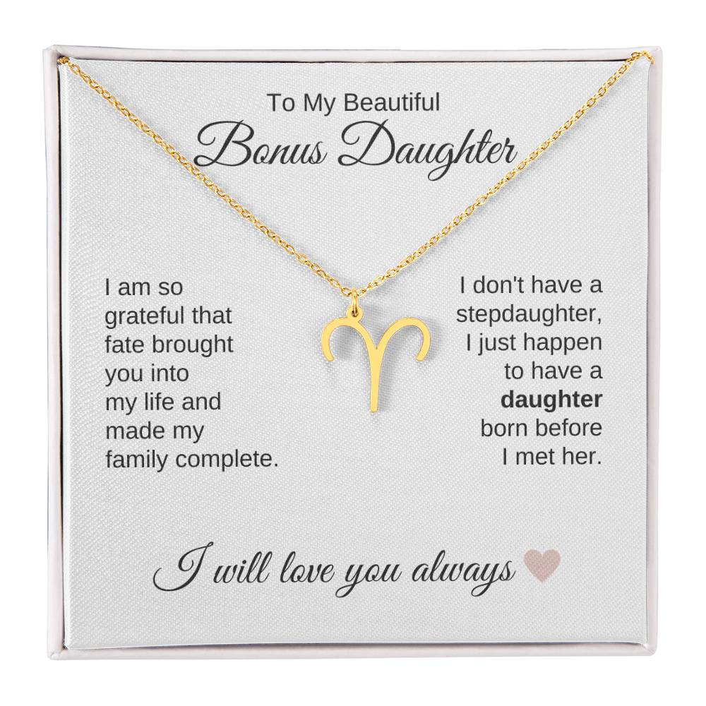 To My Beautiful Bonus Daughter Gift, Delicate Zodiac Necklace Gold or Stainless Steel, Gift for Step Daughter