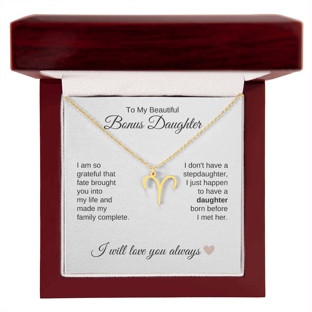 To My Beautiful Bonus Daughter Gift, Delicate Zodiac Necklace Gold or Stainless Steel, Gift for Step Daughter