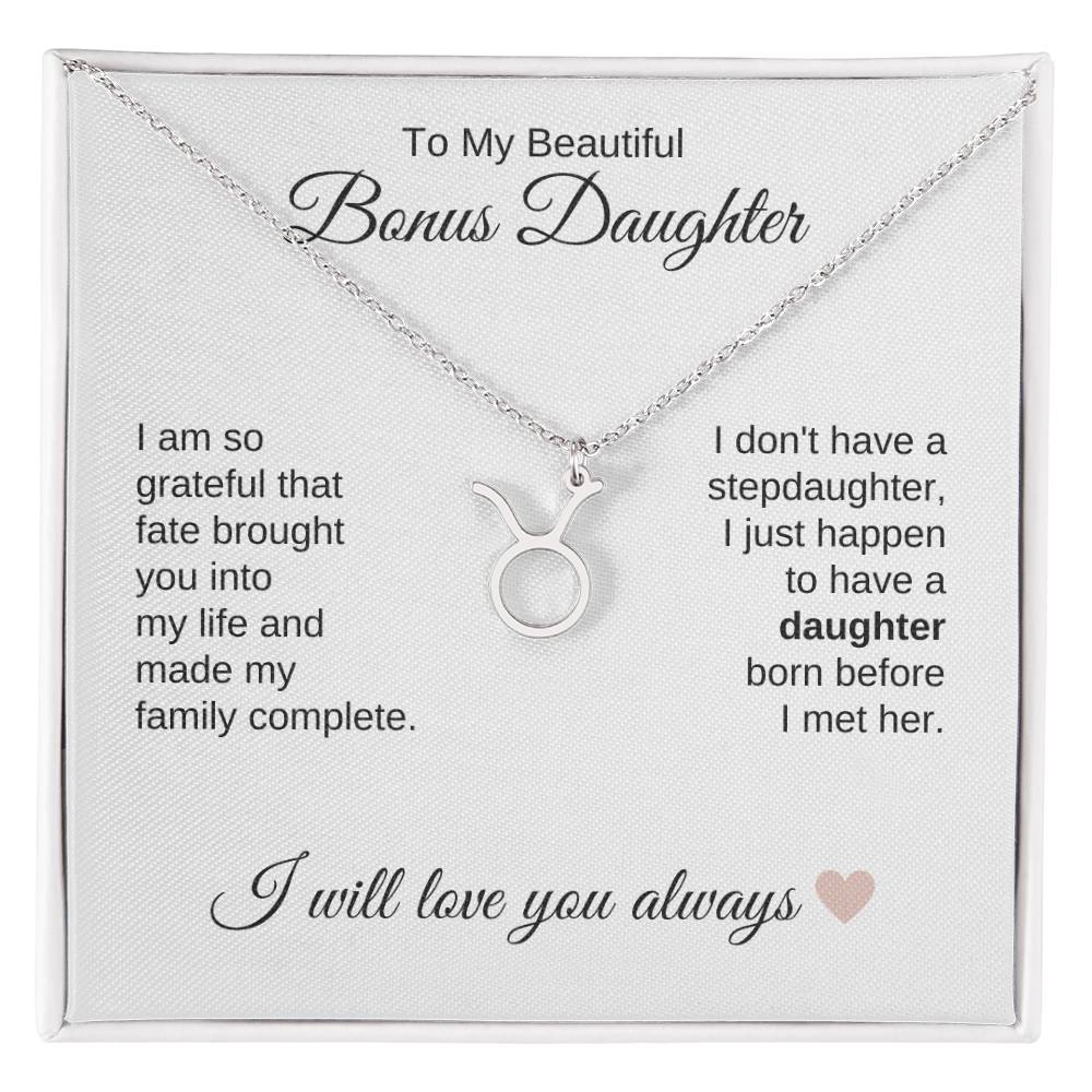 To My Beautiful Bonus Daughter Gift, Delicate Zodiac Necklace Gold or Stainless Steel, Gift for Step Daughter