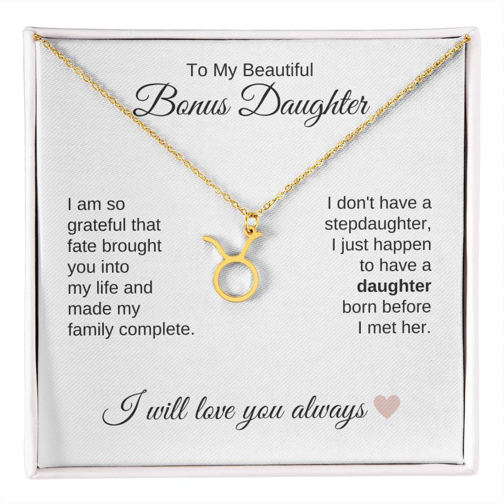 To My Beautiful Bonus Daughter Gift, Delicate Zodiac Necklace Gold or Stainless Steel, Gift for Step Daughter