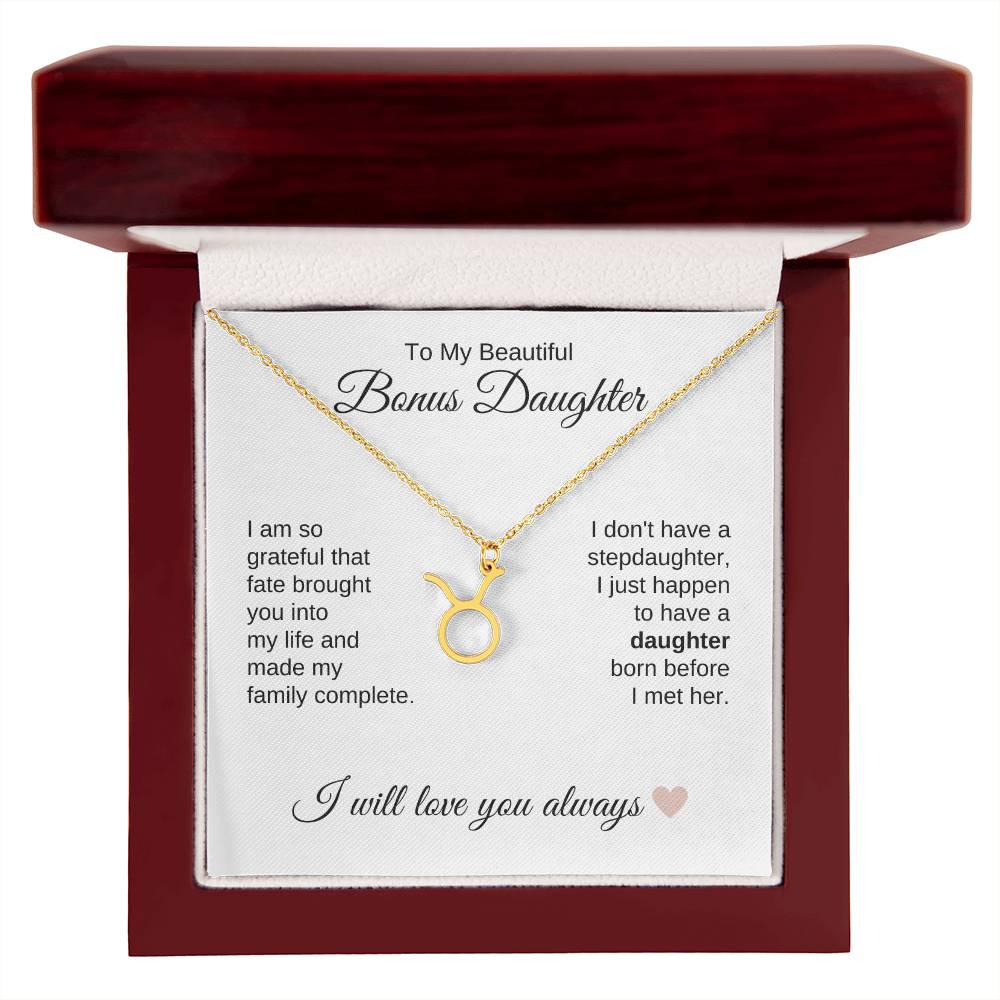 To My Beautiful Bonus Daughter Gift, Delicate Zodiac Necklace Gold or Stainless Steel, Gift for Step Daughter