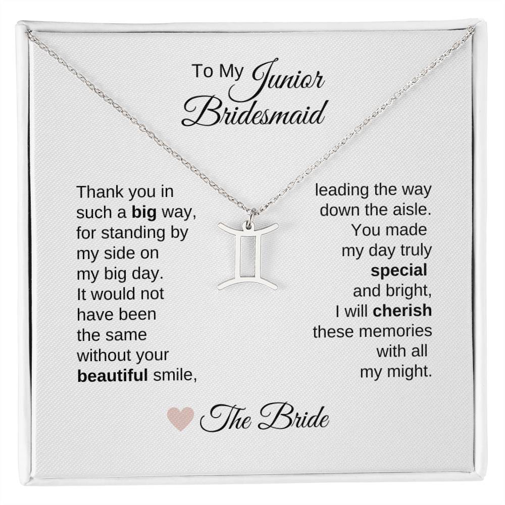 Junior Bridesmaid Gifts Wedding Bridal Party Gifts Zodiac Sign Necklace - MKT Custom Jewelry