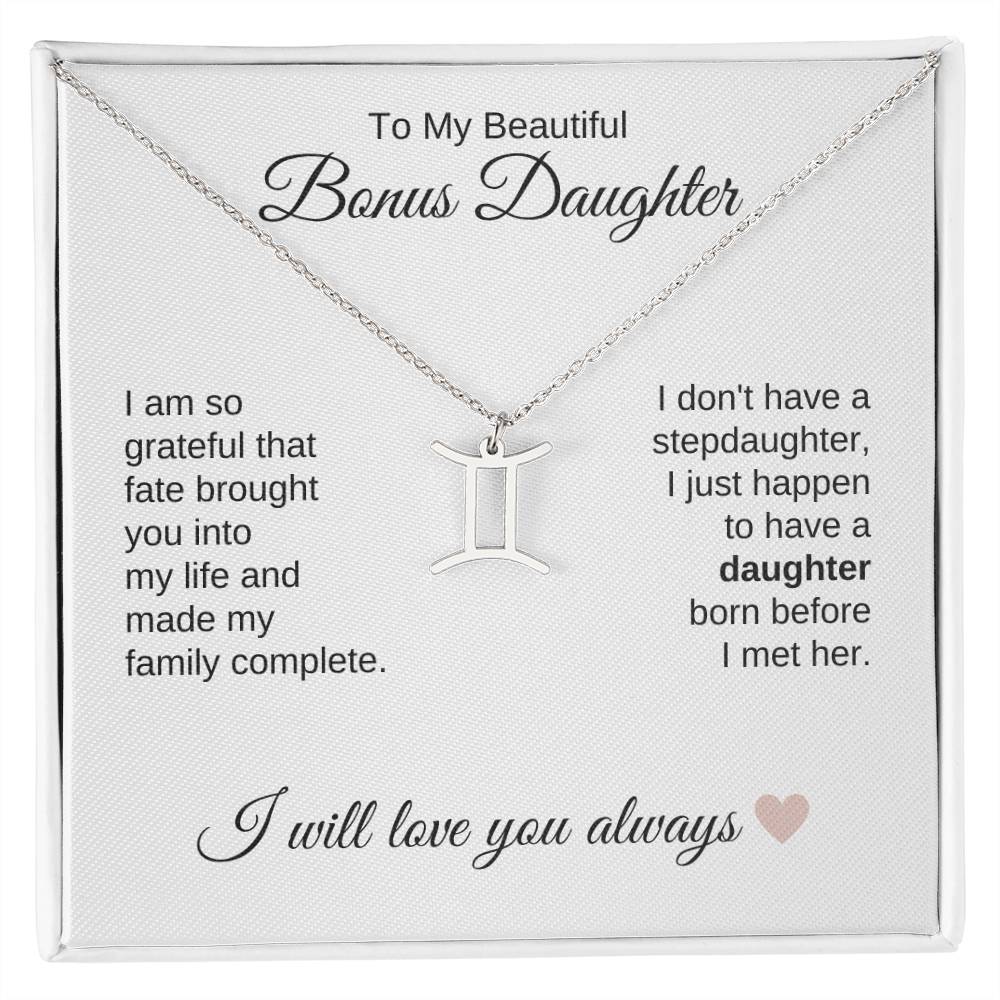 To My Beautiful Bonus Daughter Gift, Delicate Zodiac Necklace Gold or Stainless Steel, Gift for Step Daughter