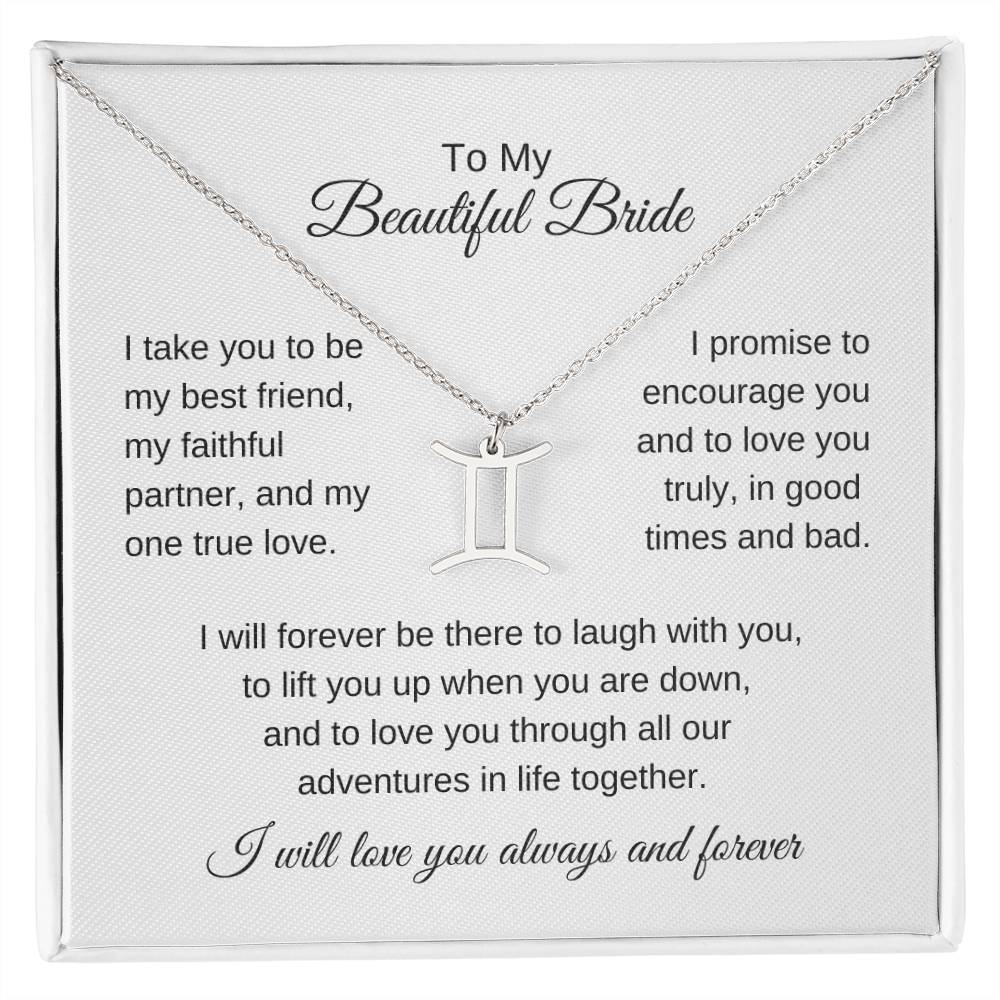 To My Beautiful Bride Gift To Bride From Groom Wedding Gift Zodiac Necklace