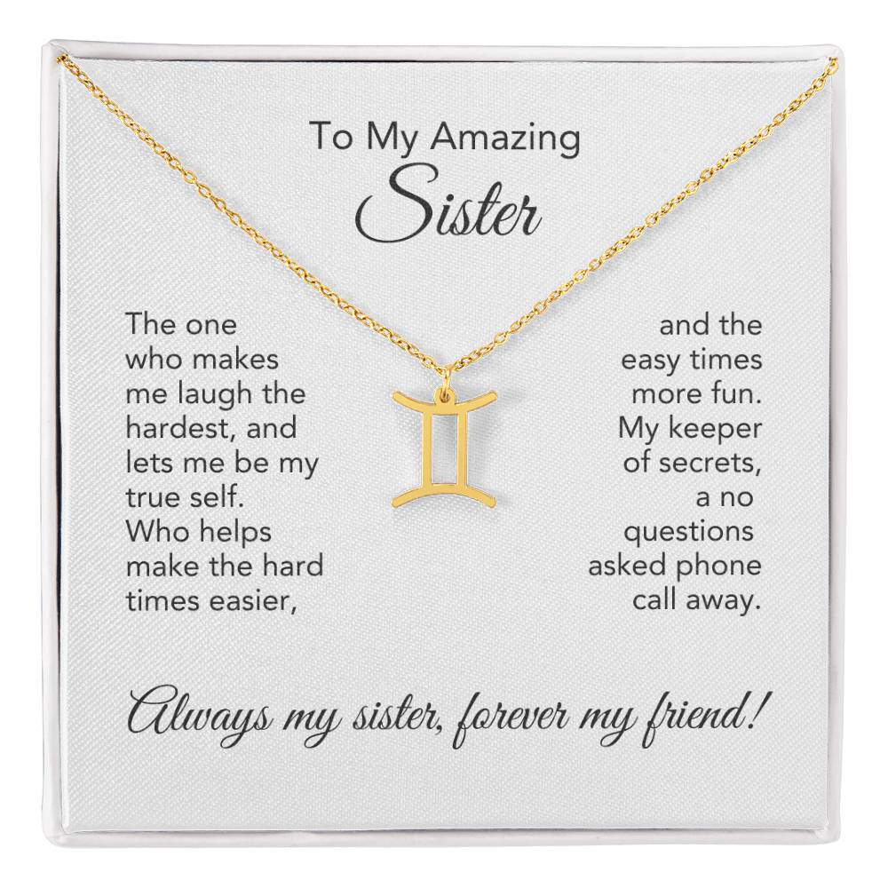 To My Amazing Sister Gift, Delicate Zodiac Necklace Gold or Stainless Steel, Gift for Sister