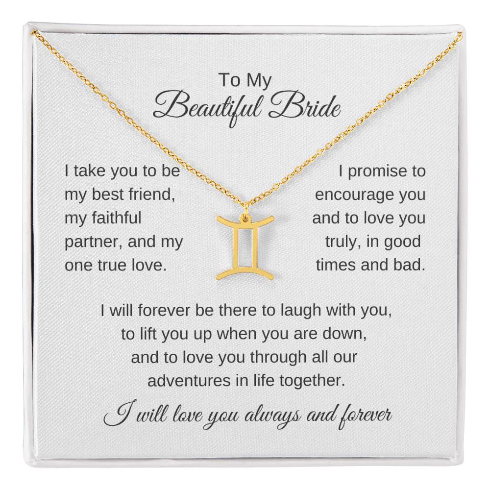 To My Beautiful Bride Gift To Bride From Groom Wedding Gift Zodiac Necklace