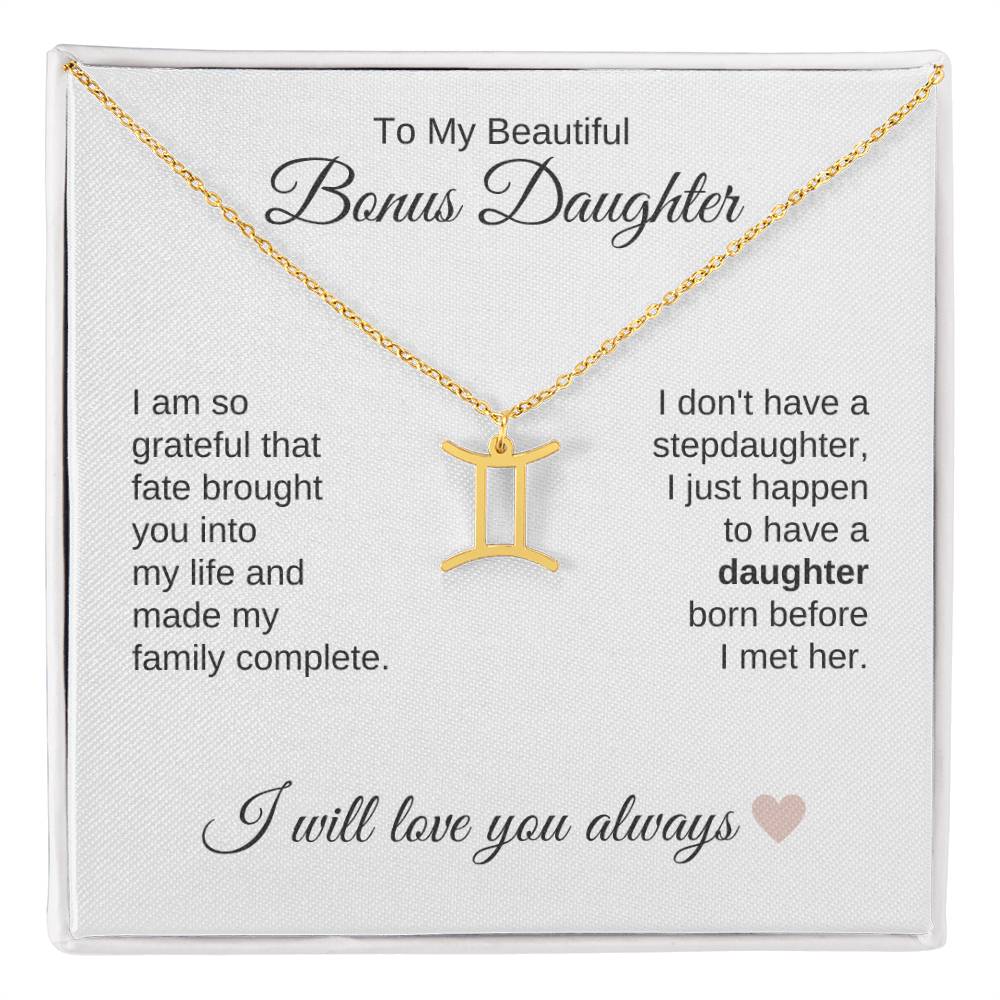 To My Beautiful Bonus Daughter Gift, Delicate Zodiac Necklace Gold or Stainless Steel, Gift for Step Daughter