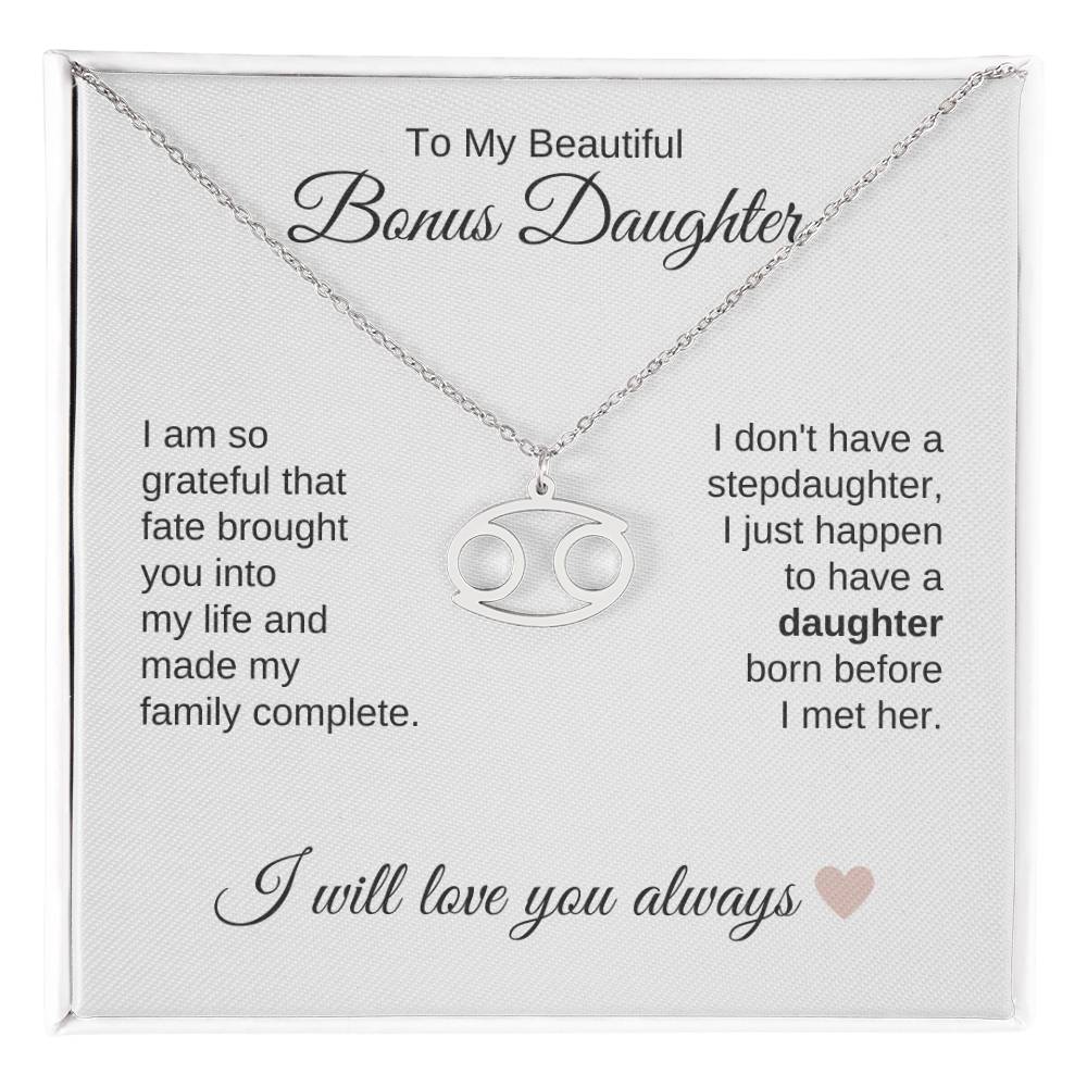 To My Beautiful Bonus Daughter Gift, Delicate Zodiac Necklace Gold or Stainless Steel, Gift for Step Daughter