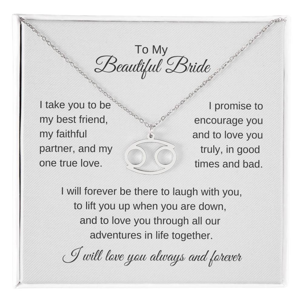 To My Beautiful Bride Gift To Bride From Groom Wedding Gift Zodiac Necklace