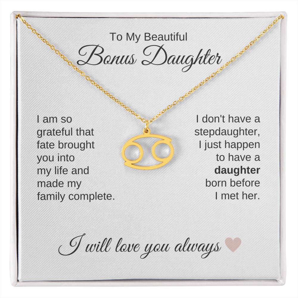 To My Beautiful Bonus Daughter Gift, Delicate Zodiac Necklace Gold or Stainless Steel, Gift for Step Daughter