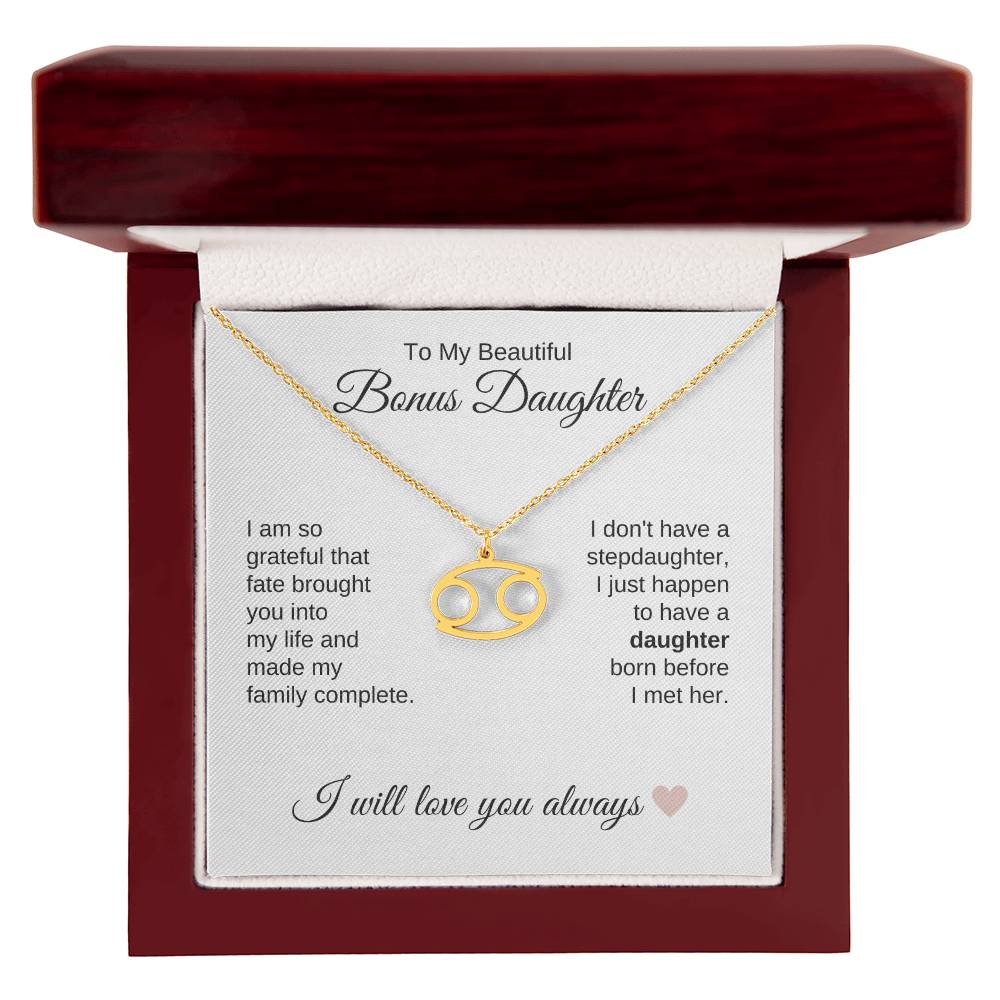 To My Beautiful Bonus Daughter Gift, Delicate Zodiac Necklace Gold or Stainless Steel, Gift for Step Daughter