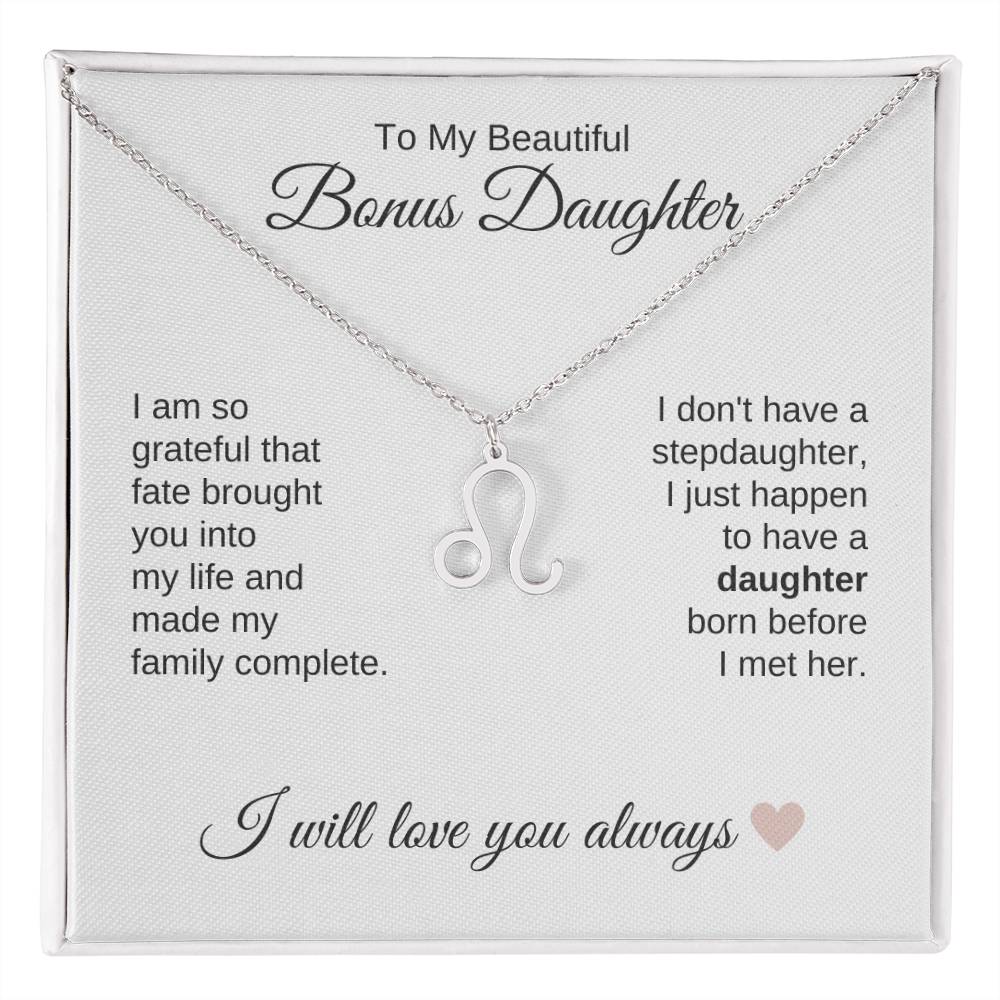 To My Beautiful Bonus Daughter Gift, Delicate Zodiac Necklace Gold or Stainless Steel, Gift for Step Daughter