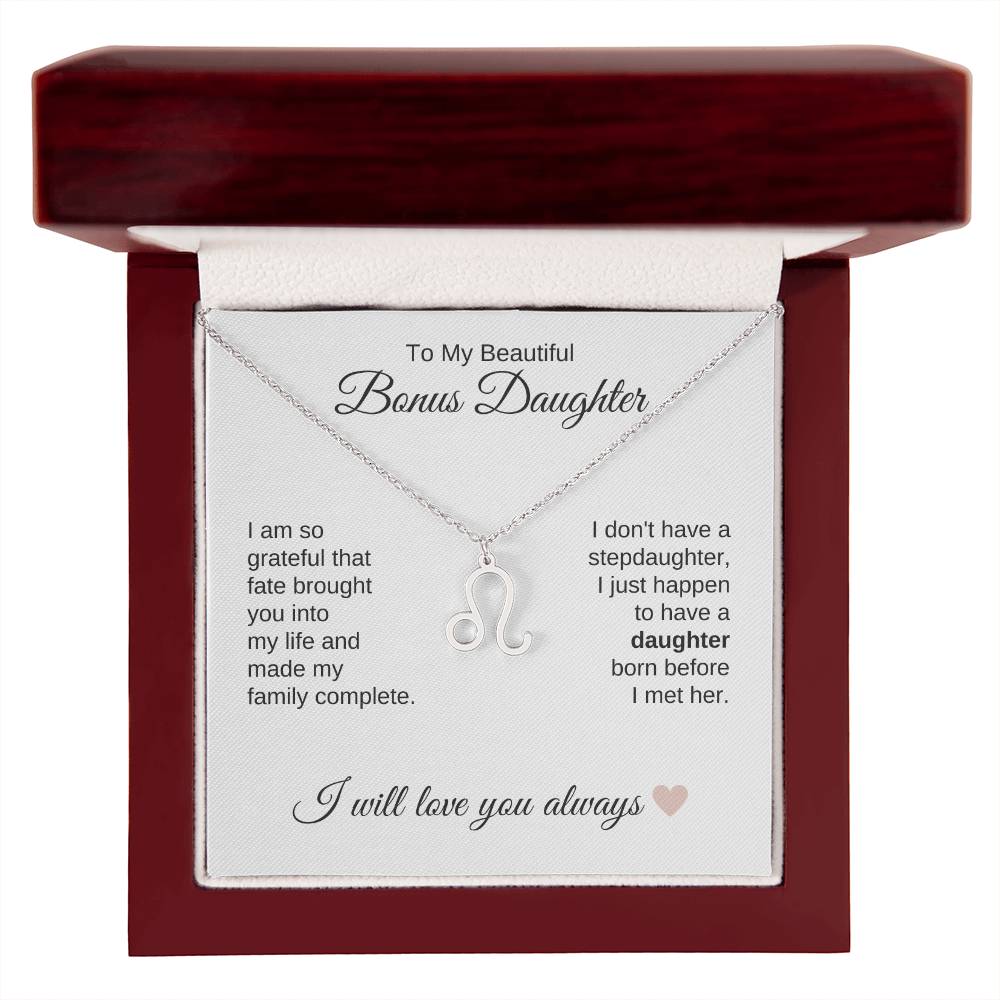 To My Beautiful Bonus Daughter Gift, Delicate Zodiac Necklace Gold or Stainless Steel, Gift for Step Daughter