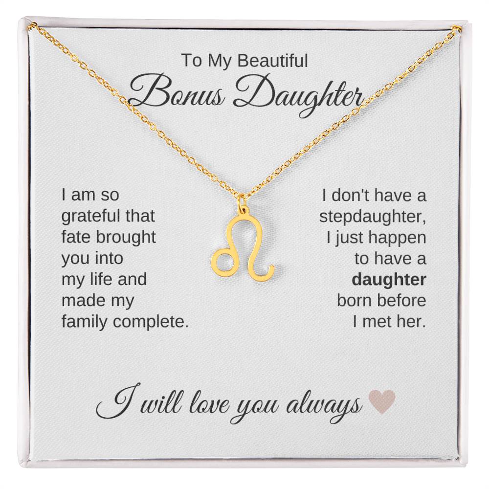 To My Beautiful Bonus Daughter Gift, Delicate Zodiac Necklace Gold or Stainless Steel, Gift for Step Daughter