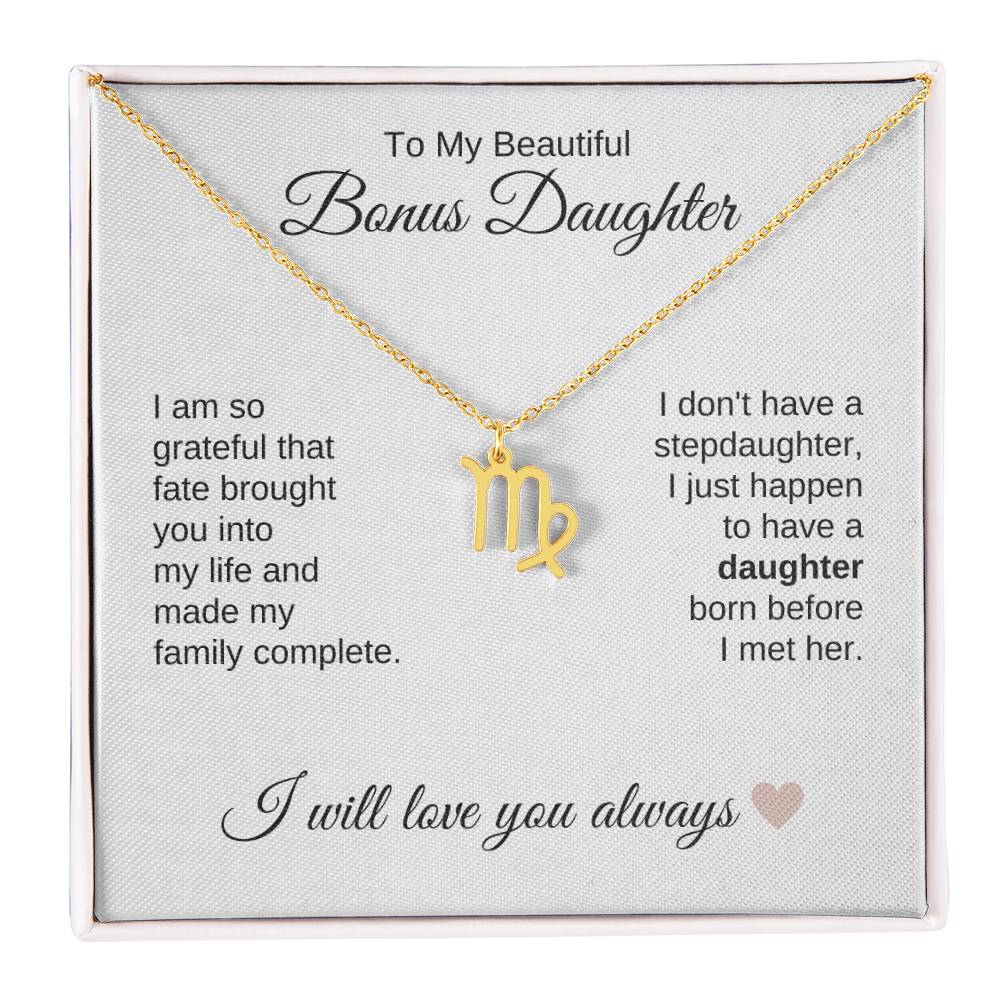 To My Beautiful Bonus Daughter Gift, Delicate Zodiac Necklace Gold or Stainless Steel, Gift for Step Daughter