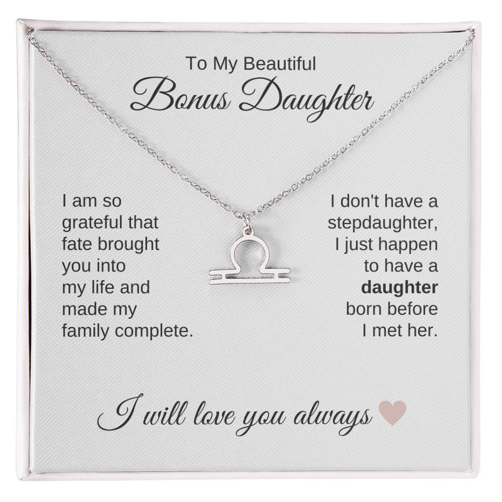 To My Beautiful Bonus Daughter Gift, Delicate Zodiac Necklace Gold or Stainless Steel, Gift for Step Daughter