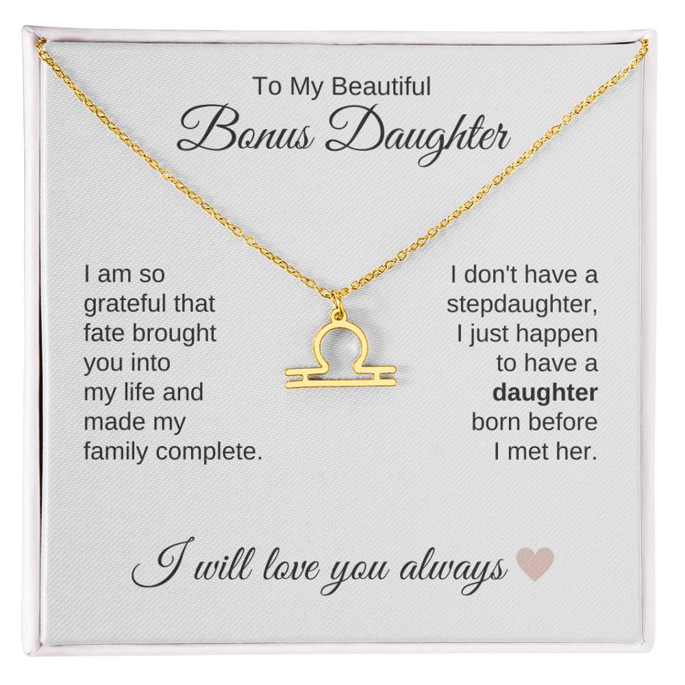 To My Beautiful Bonus Daughter Gift, Delicate Zodiac Necklace Gold or Stainless Steel, Gift for Step Daughter