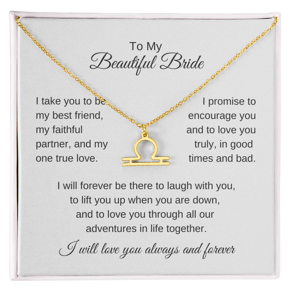 To My Beautiful Bride Gift To Bride From Groom Wedding Gift Zodiac Necklace