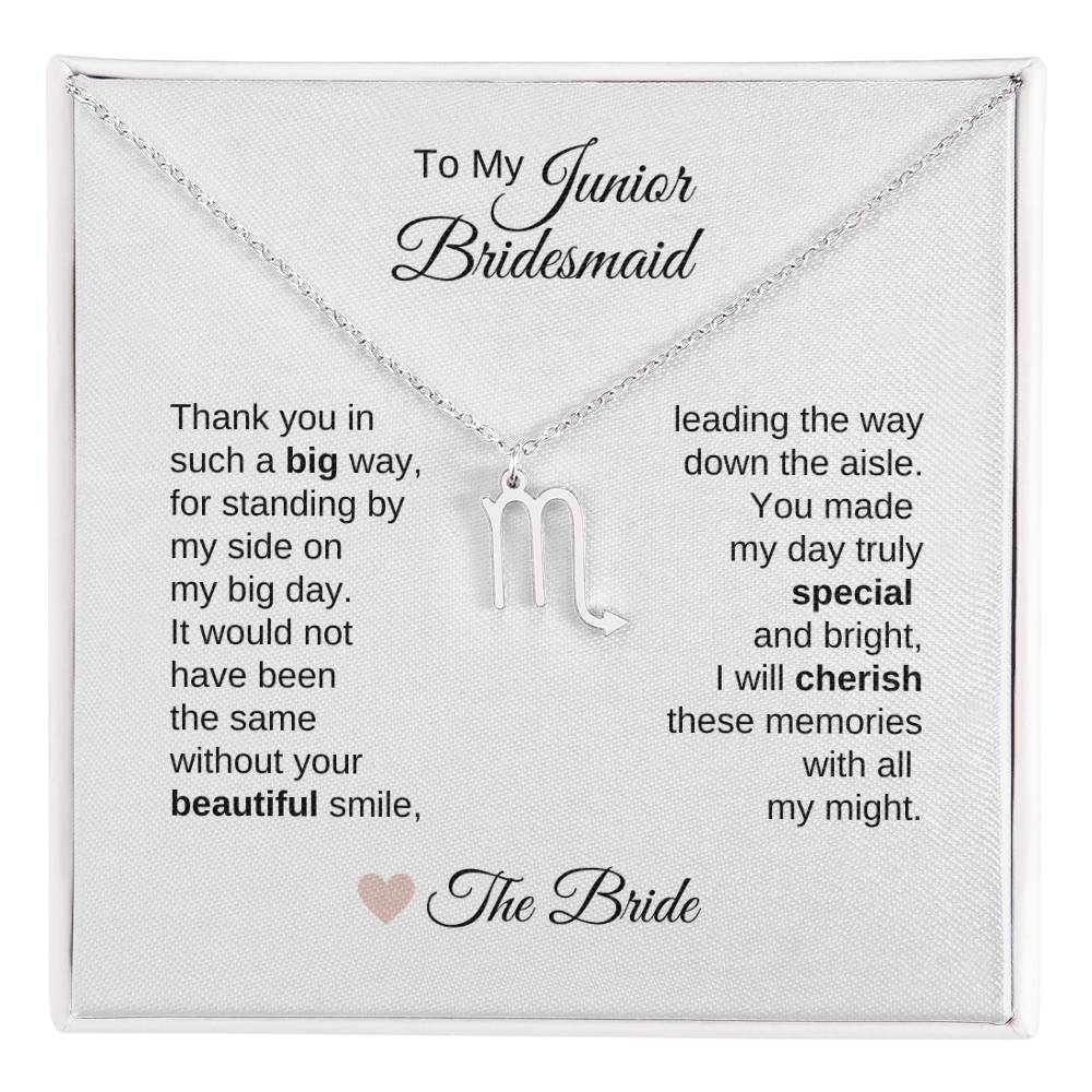 Junior Bridesmaid Gifts Wedding Bridal Party Gifts Zodiac Sign Necklace - MKT Custom Jewelry