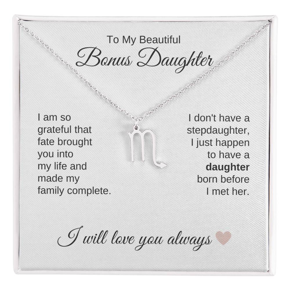 To My Beautiful Bonus Daughter Gift, Delicate Zodiac Necklace Gold or Stainless Steel, Gift for Step Daughter