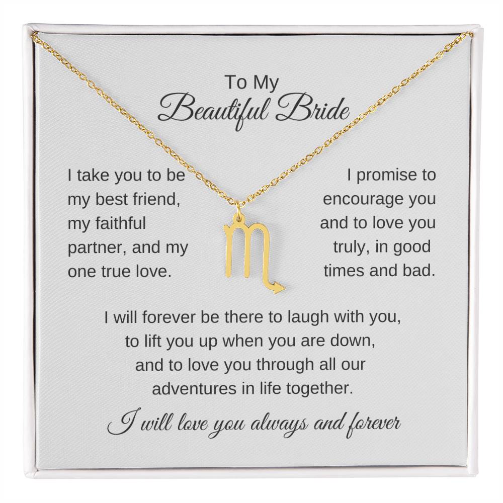 To My Beautiful Bride Gift To Bride From Groom Wedding Gift Zodiac Necklace