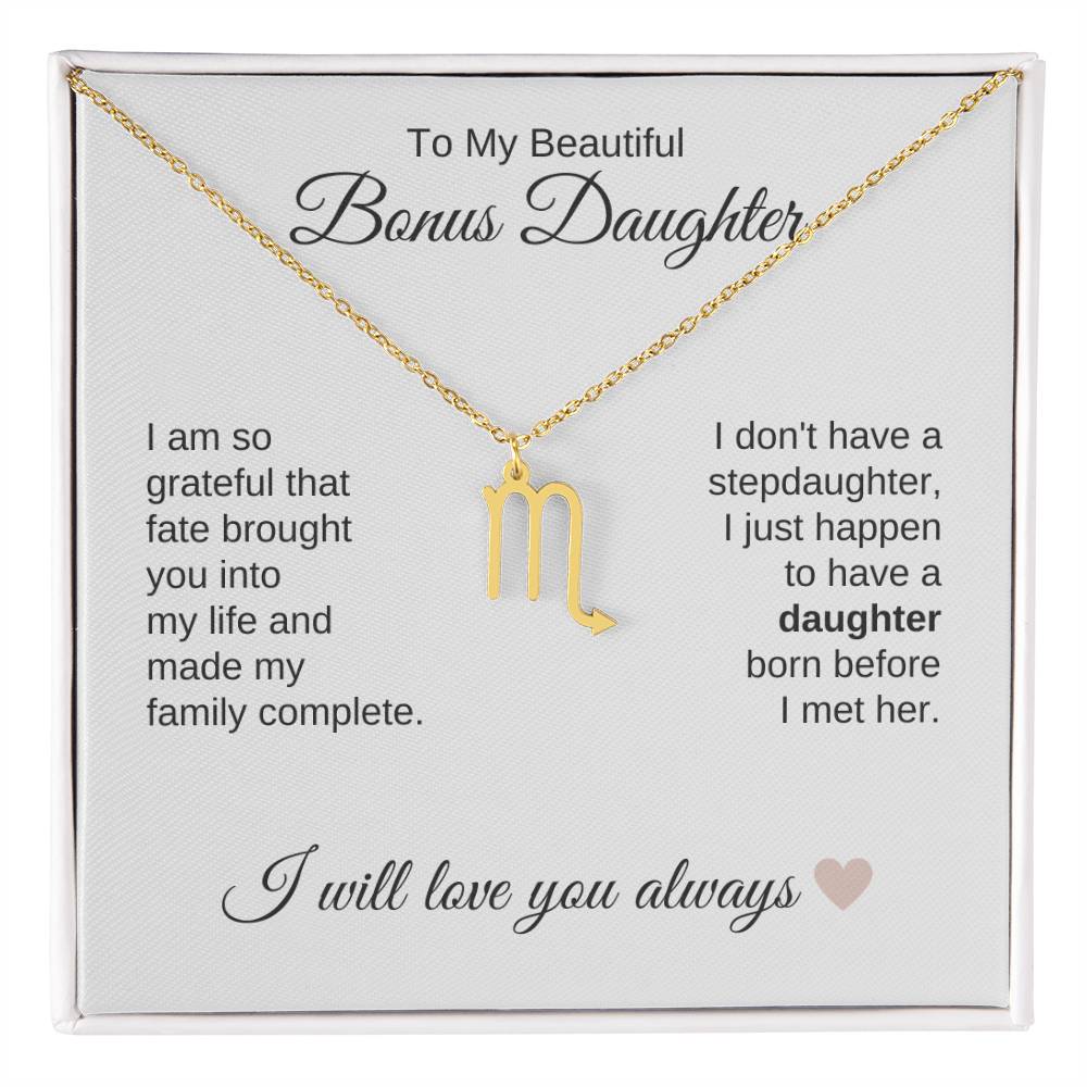 To My Beautiful Bonus Daughter Gift, Delicate Zodiac Necklace Gold or Stainless Steel, Gift for Step Daughter