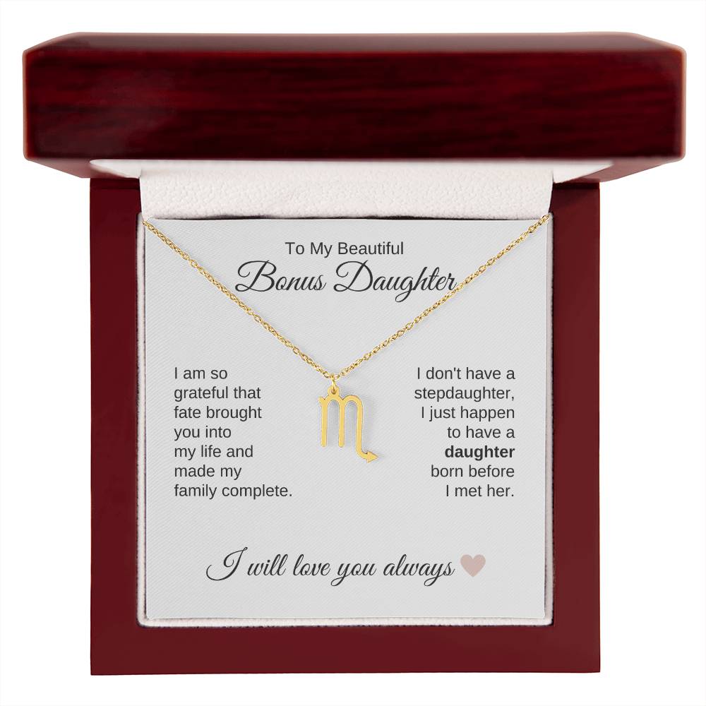 To My Beautiful Bonus Daughter Gift, Delicate Zodiac Necklace Gold or Stainless Steel, Gift for Step Daughter