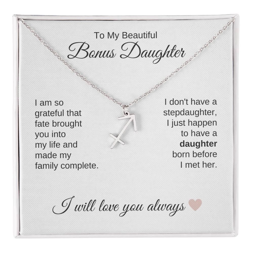 To My Beautiful Bonus Daughter Gift, Delicate Zodiac Necklace Gold or Stainless Steel, Gift for Step Daughter