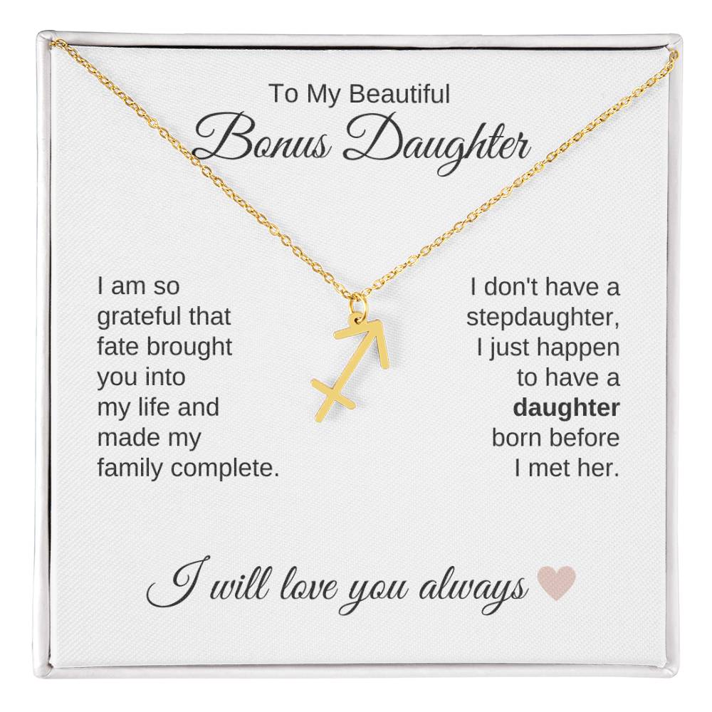 To My Beautiful Bonus Daughter Gift, Delicate Zodiac Necklace Gold or Stainless Steel, Gift for Step Daughter